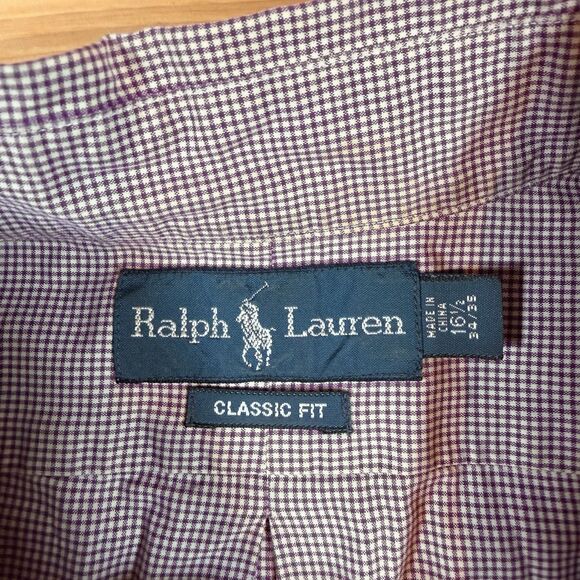 Polo Ralph Lauren Mens Long Sleeve Button Down Shirt 16.5 34/35 Purple Plaid - Picture 3 of 6